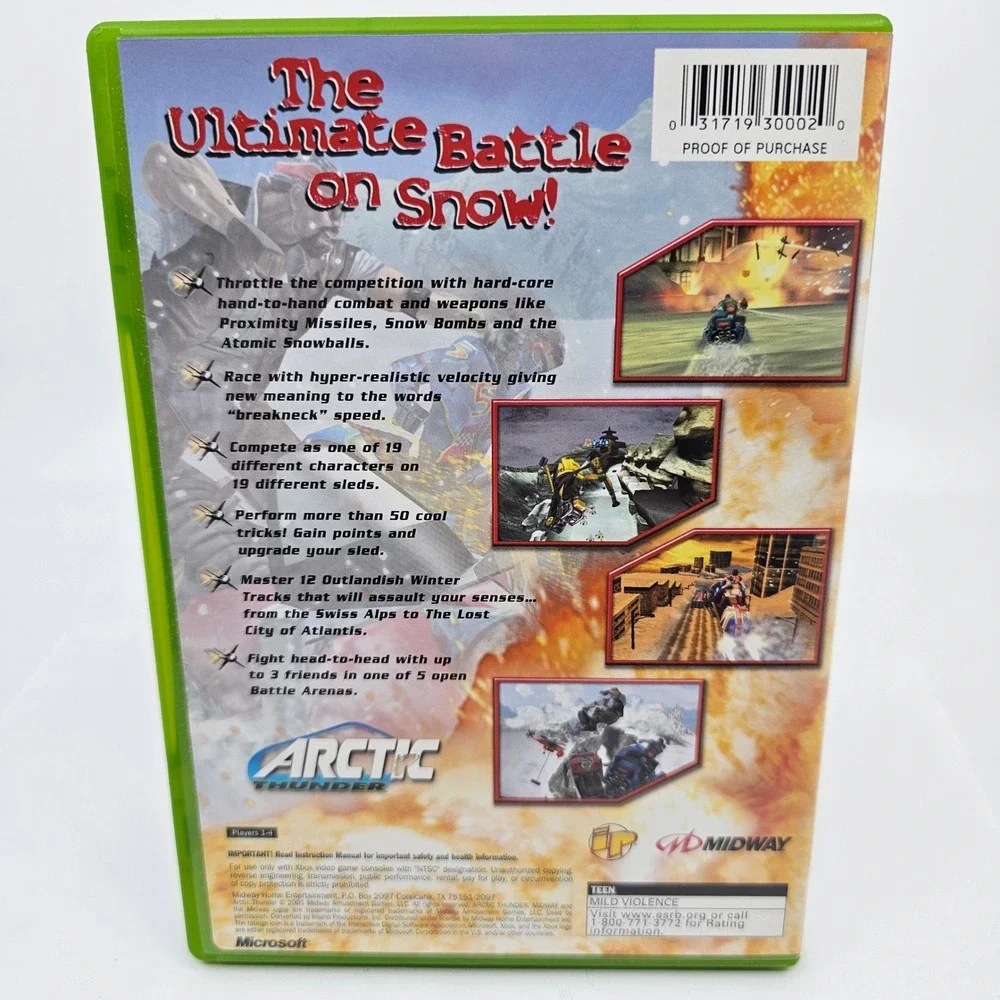 Arctic Thunder Microsoft Xbox 2001 Midway Snowmobile Racing Game CIB